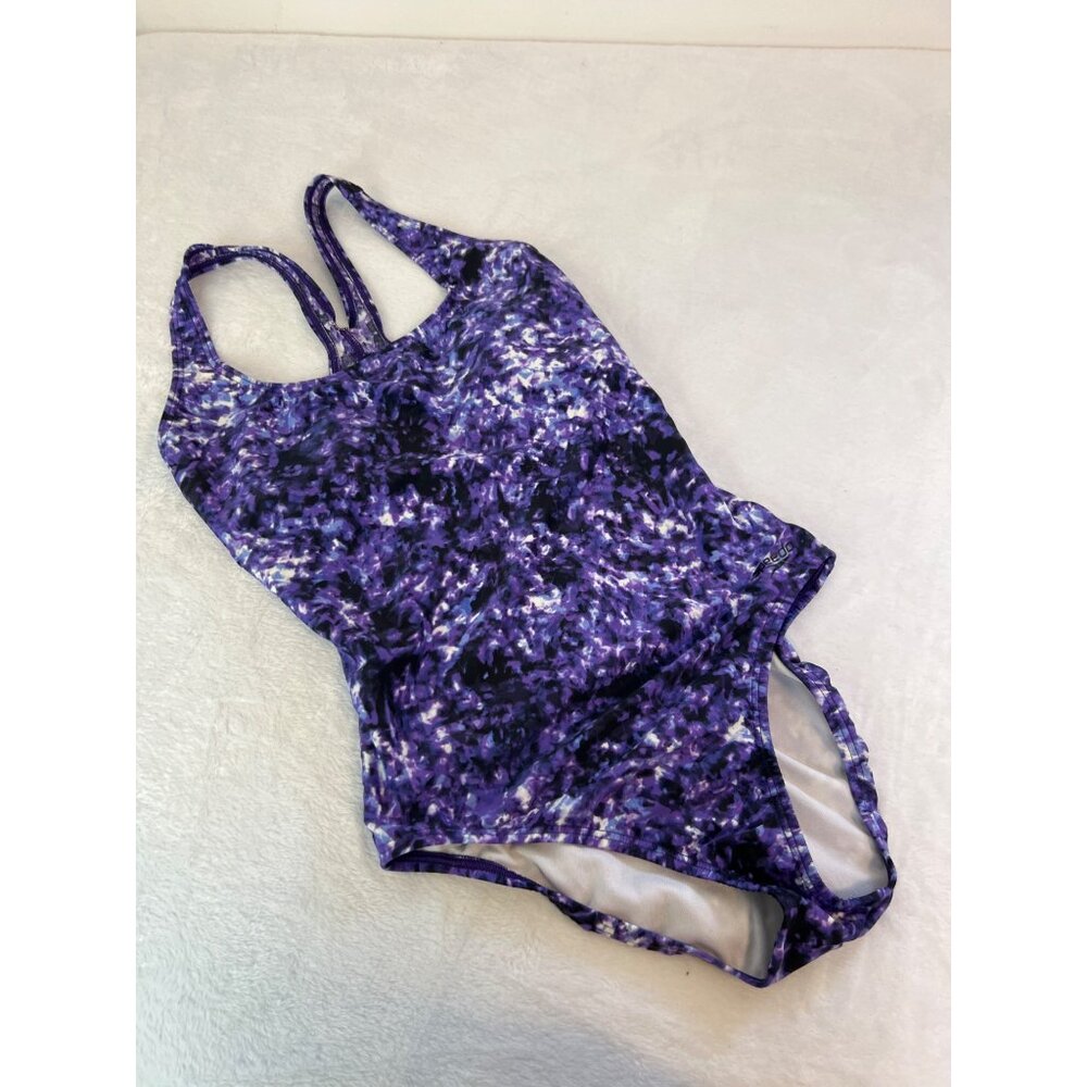 Speedo Size 8 Purple Splatter Print One Piece Swimsuit